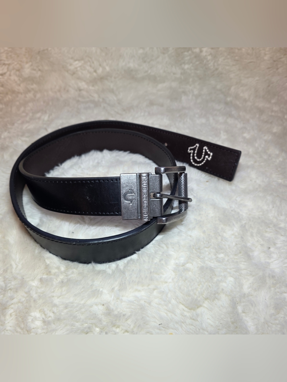 True Religion Reversible Belt Mens 36 Black Brown Gunmetal Buckle Y2K Streetwear